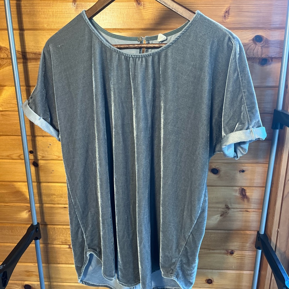 Wishlist- Silver velvety shirt with rolled sleeves. Size S